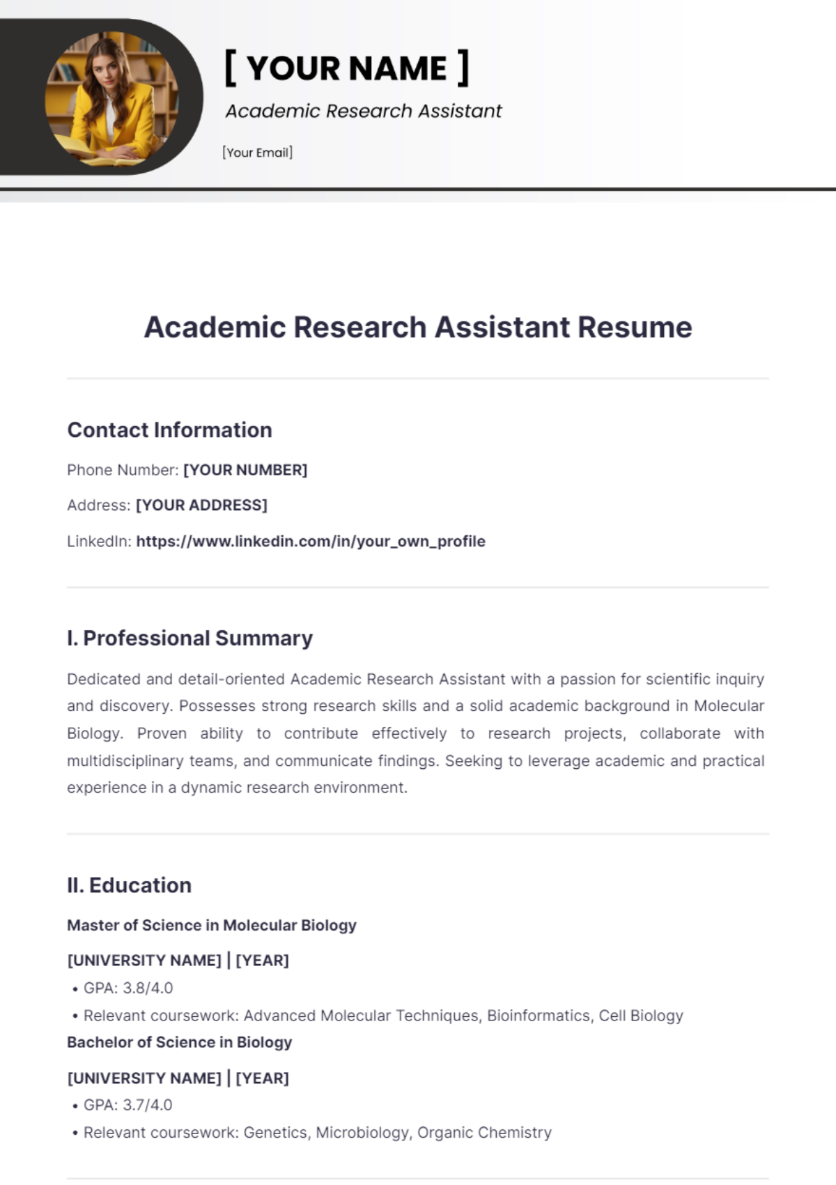 Academic Research Assistant Resume - Edit Online & Download