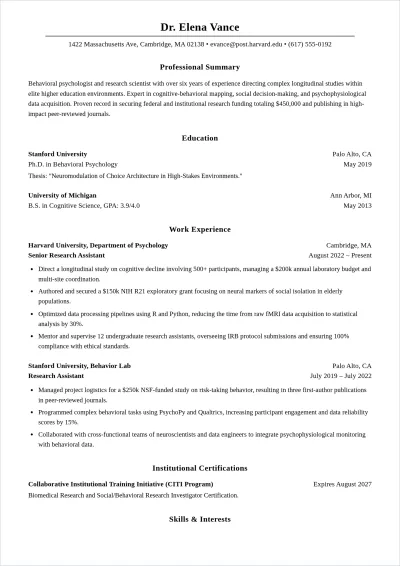 Free Academic Research Assistant ATS Resume Template