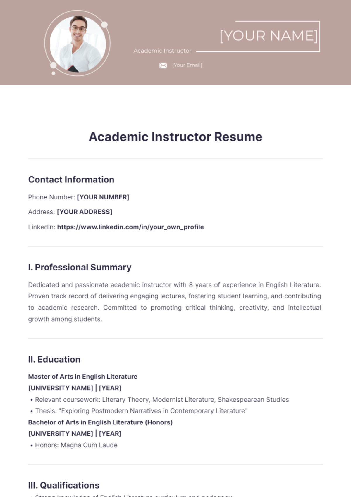 Academic Instructor Resume - Edit Online & Download