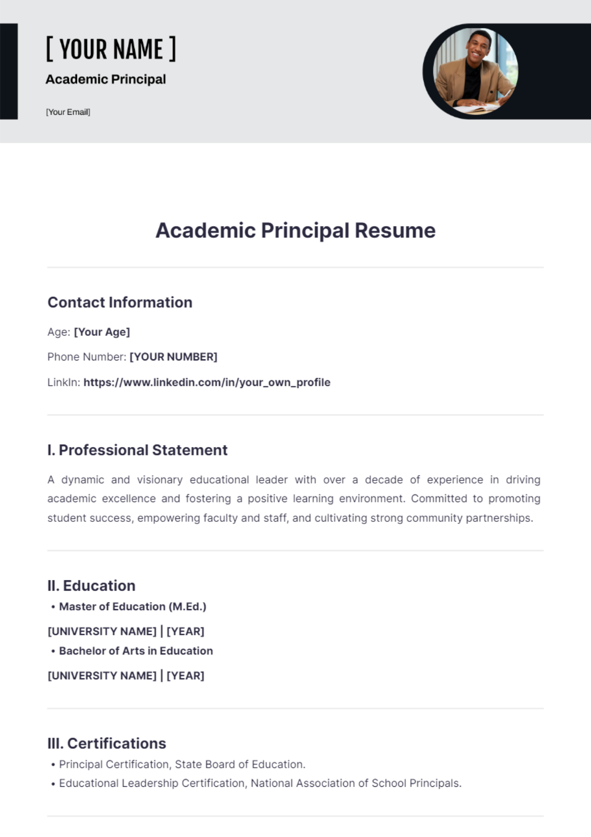 Academic Principal Resume - Edit Online & Download