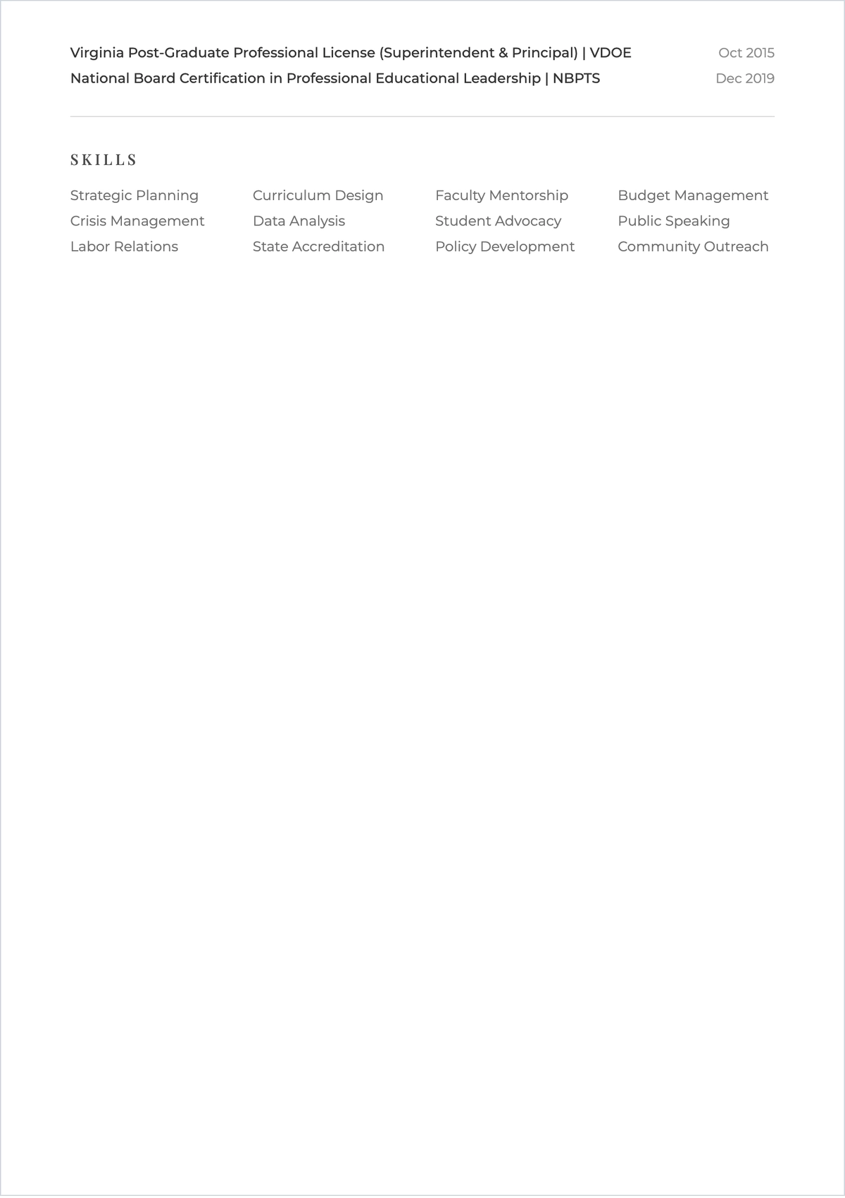 Free Academic Principal ATS Resume Template, AI Resume Builder