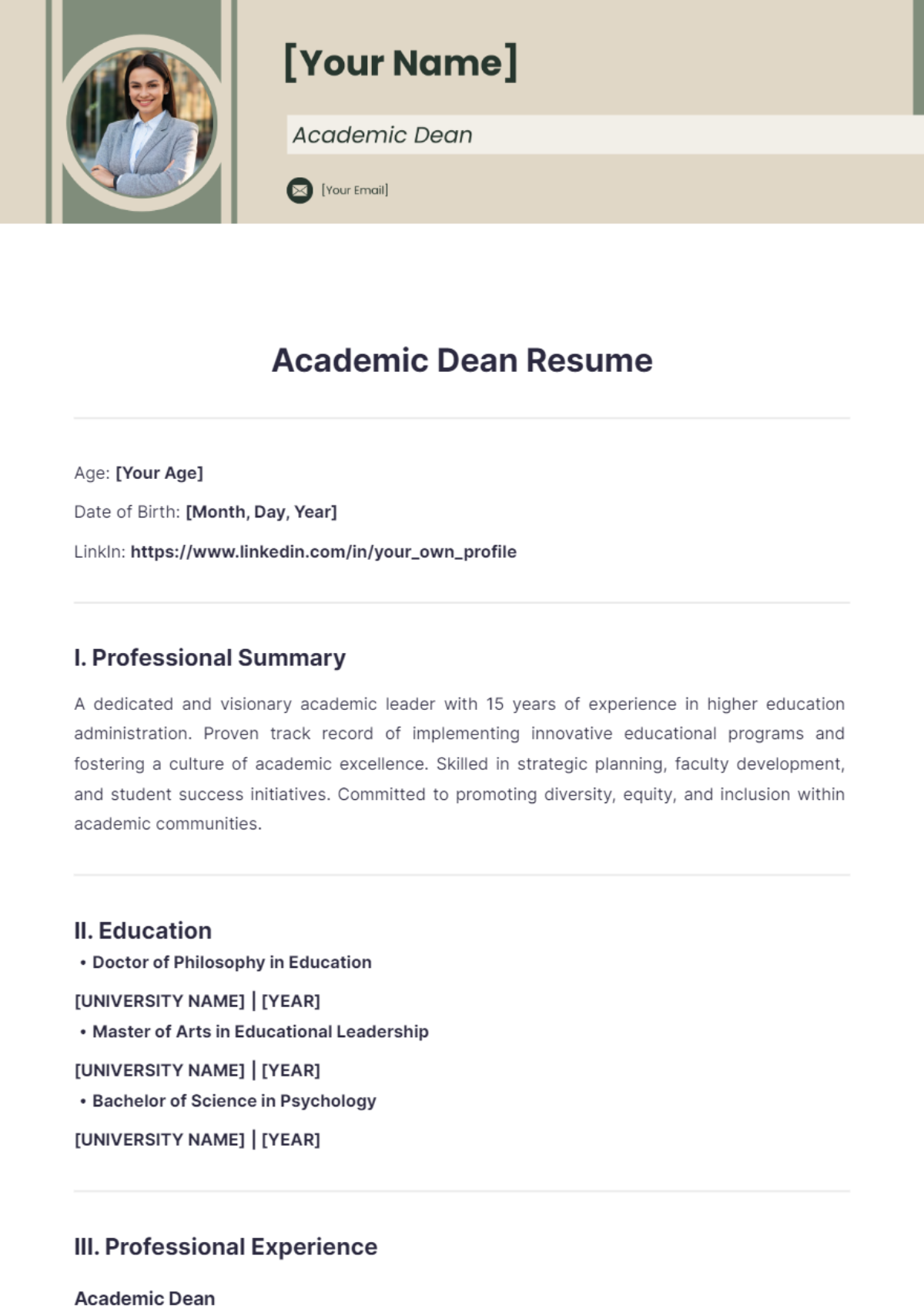 Free Academic Dean Resume Template - Edit Online & Download | Template.net