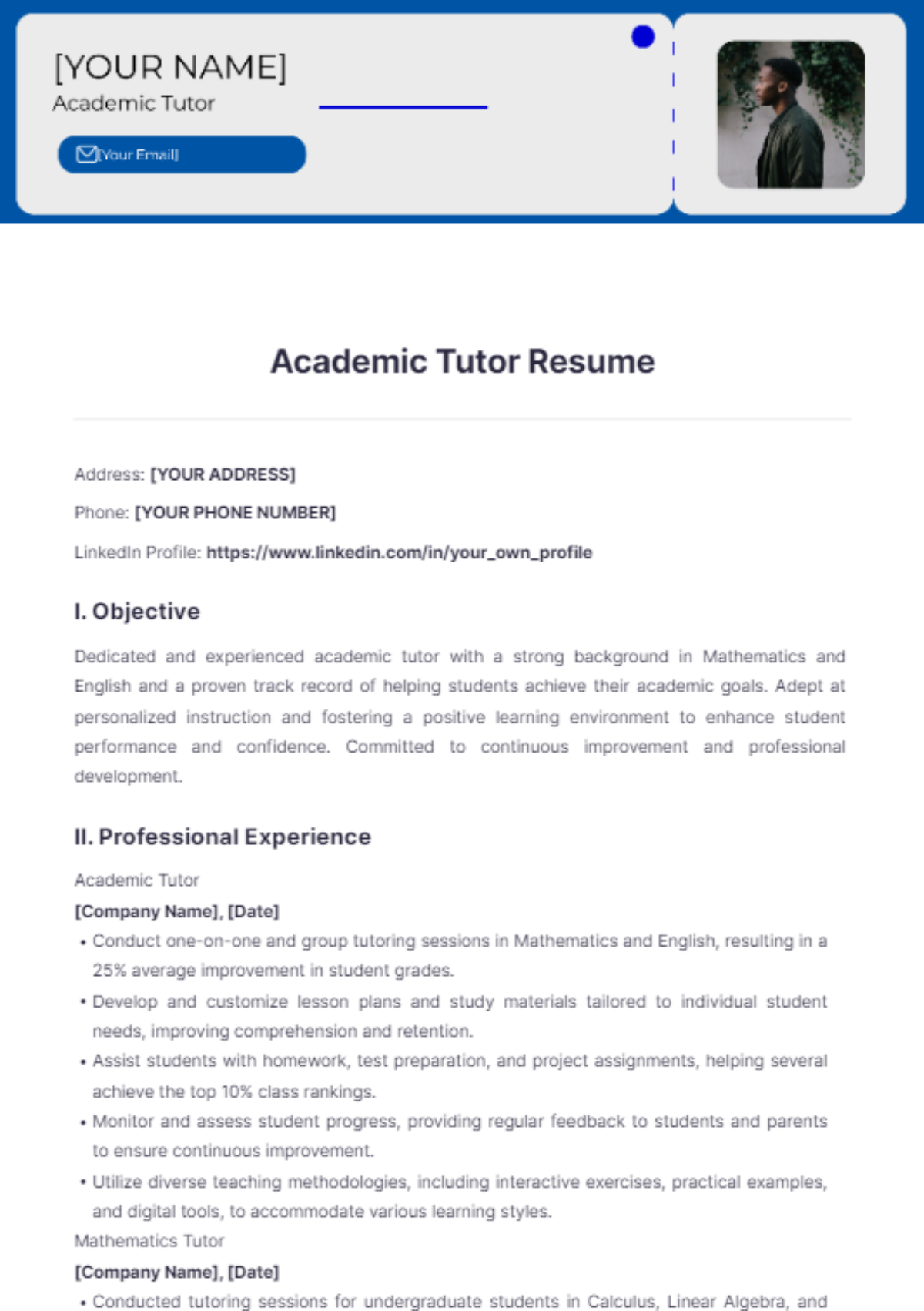 Academic Tutor Resume - Edit Online & Download