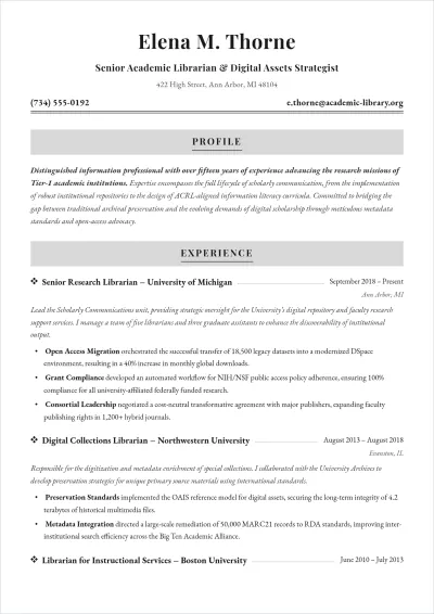 Free Academic Librarian ATS Resume Template, AI Resume Builder