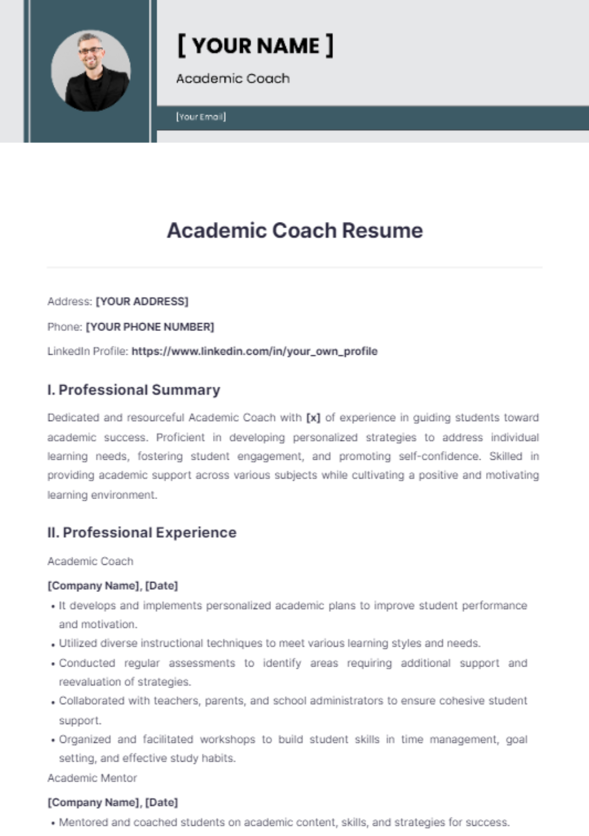 Academic Coach Resume - Edit Online & Download