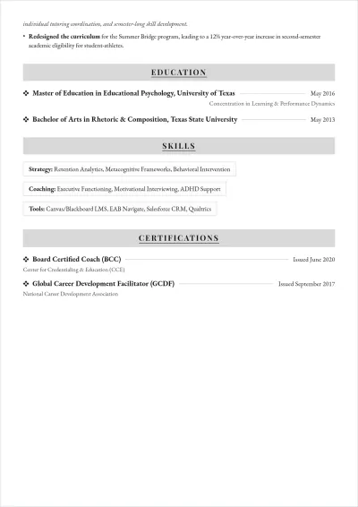 Free Academic Coach ATS Resume Template, AI Resume Builder