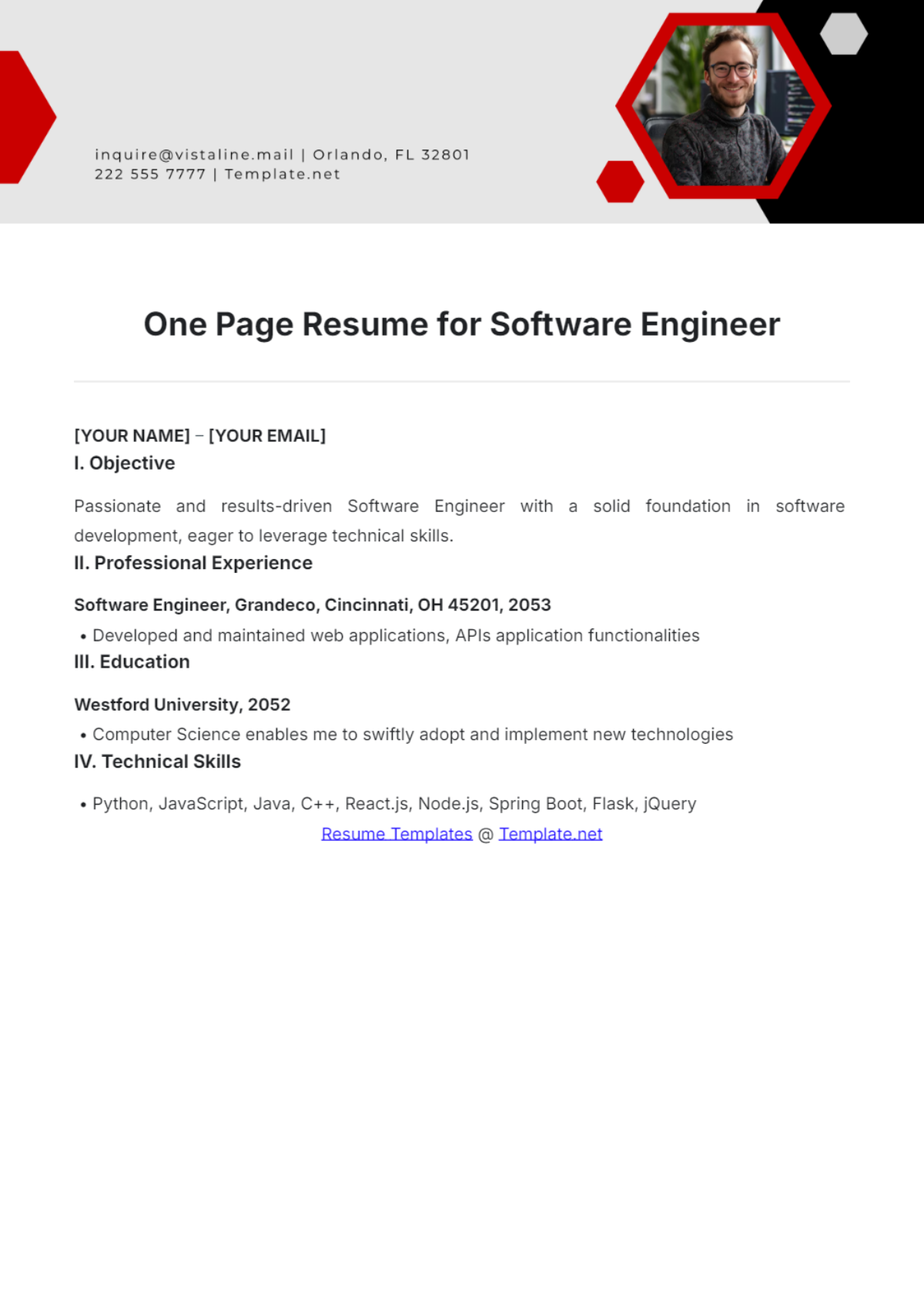 One Page Resume for Software Engineer - Edit Online & Download