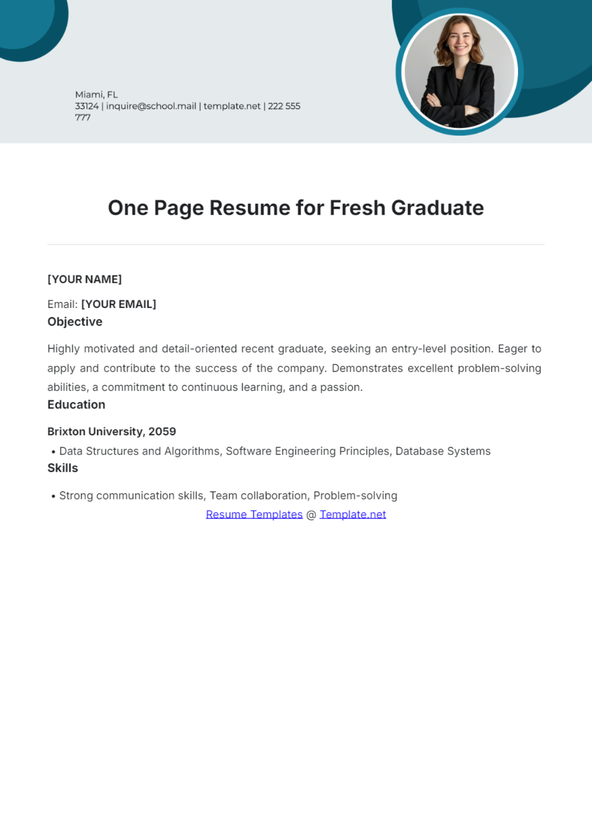 One Page Resume for Fresh Graduate - Edit Online & Download