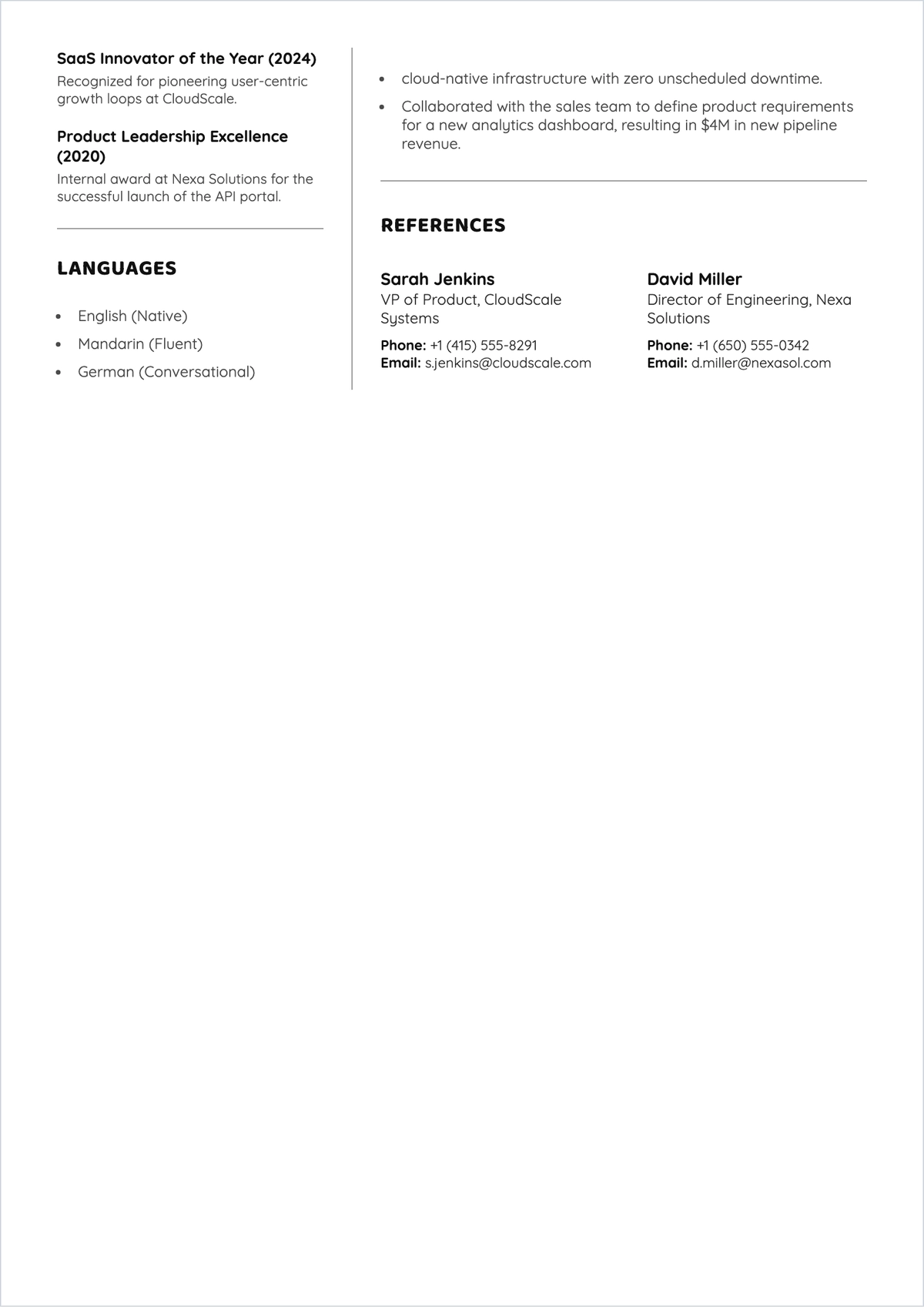 Free Product Manager One Page ATS Resume Template, AI Resume Builder