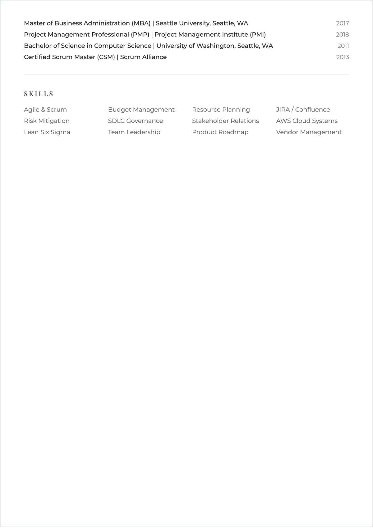 Free Project Manager One Page ATS Resume Template, AI Resume Builder