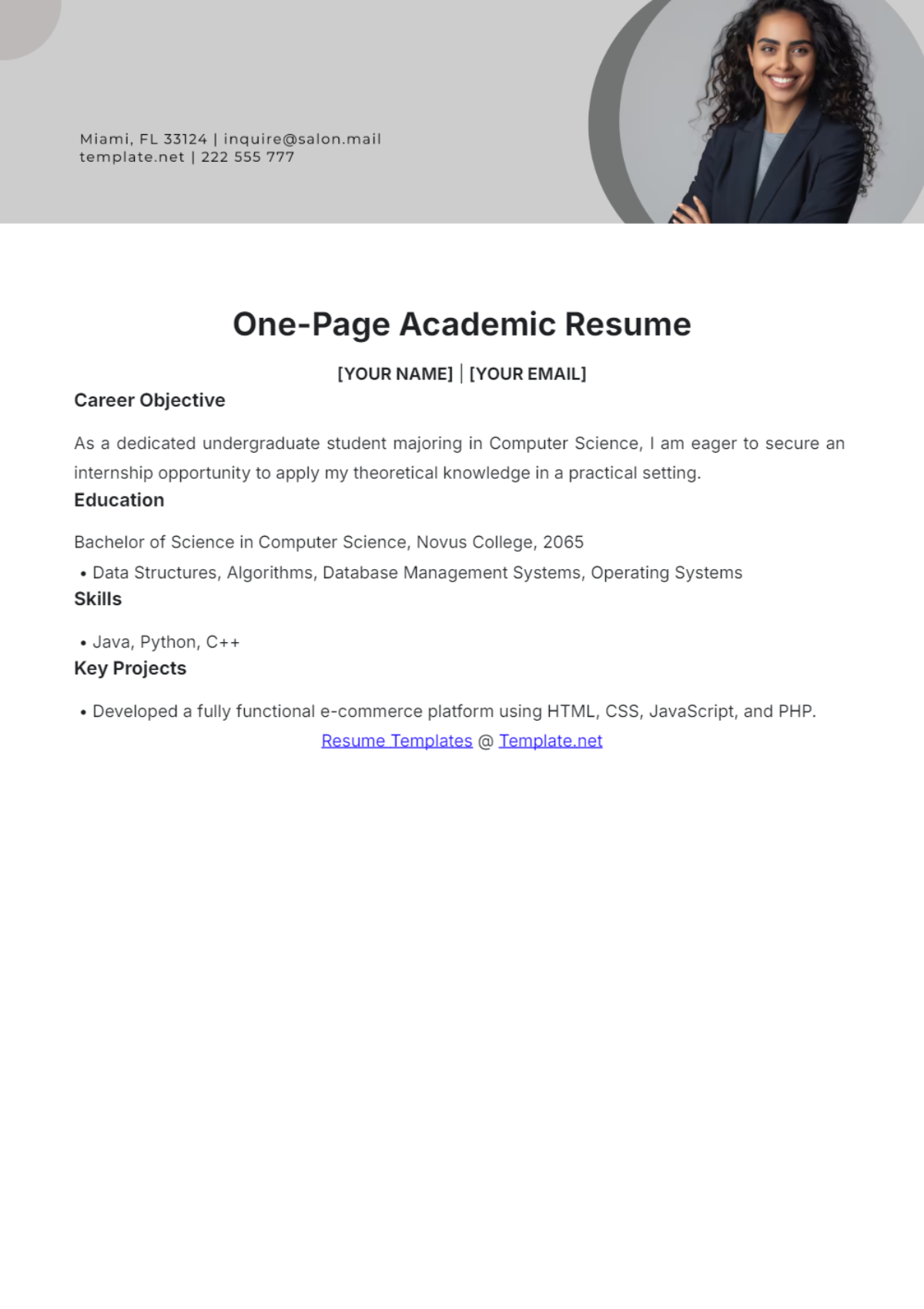 One Page Academic Resume - Edit Online & Download