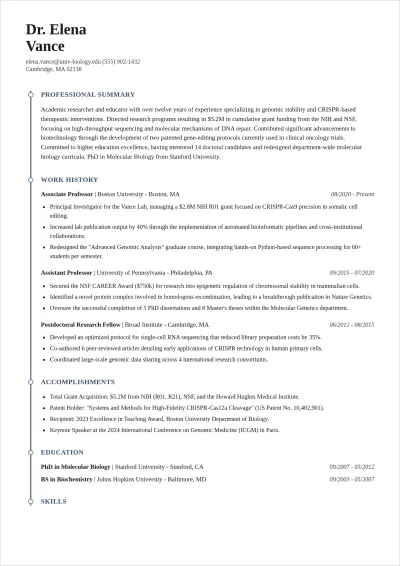 Free One Page Academic ATS Resume Template, AI Resume Builder
