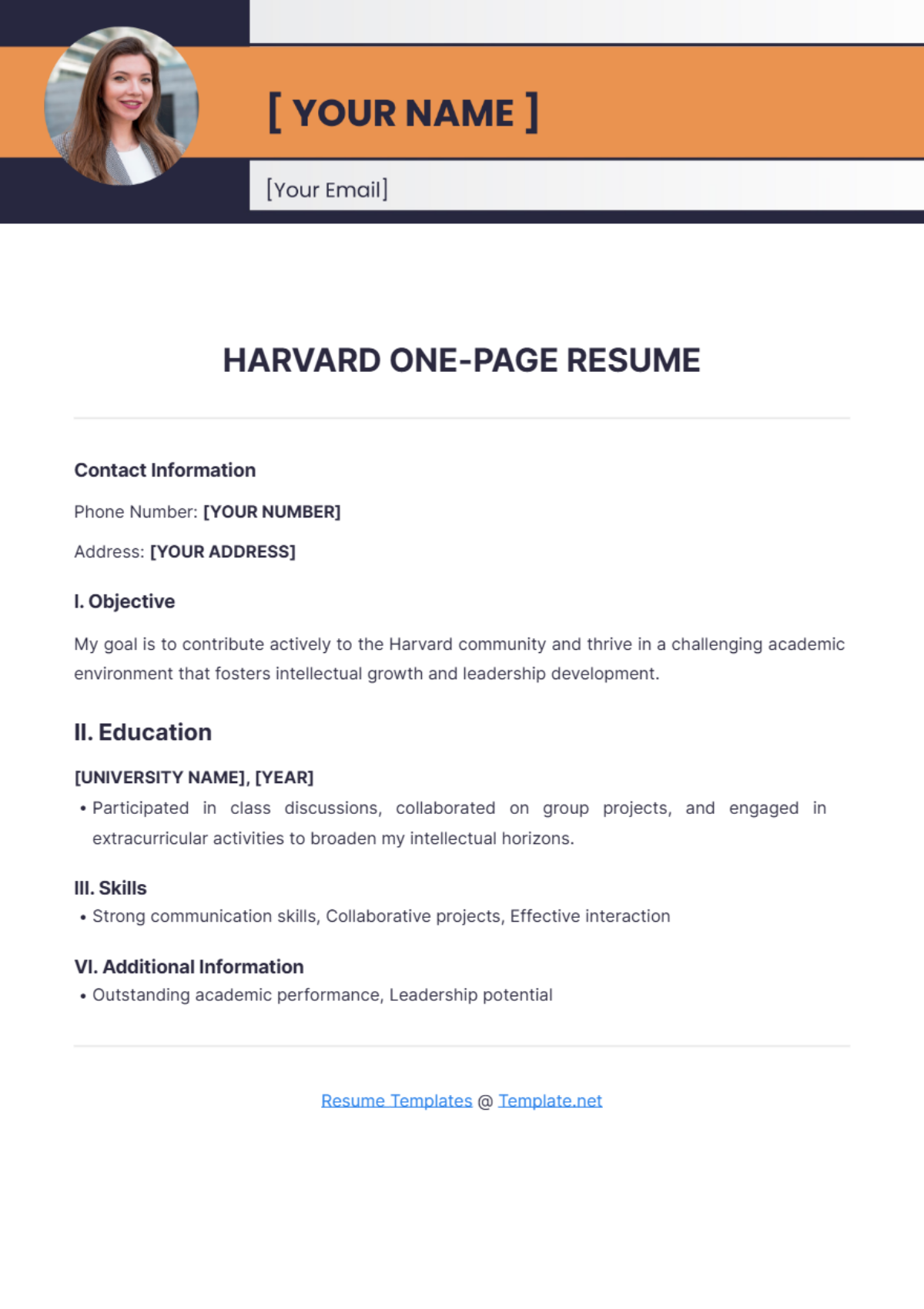 Harvard One Page Resume - Edit Online & Download Example 