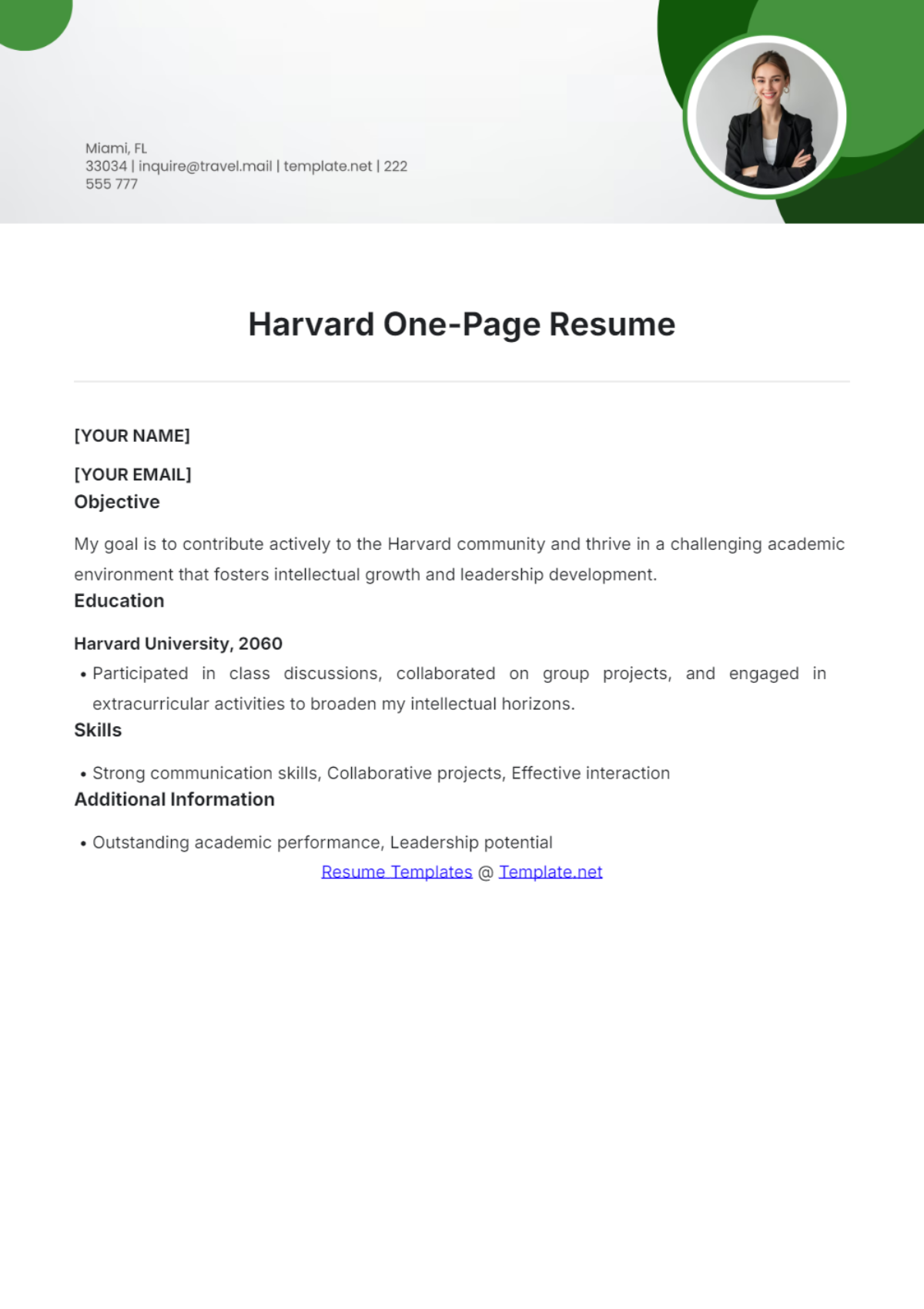 Harvard One Page Resume - Edit Online & Download