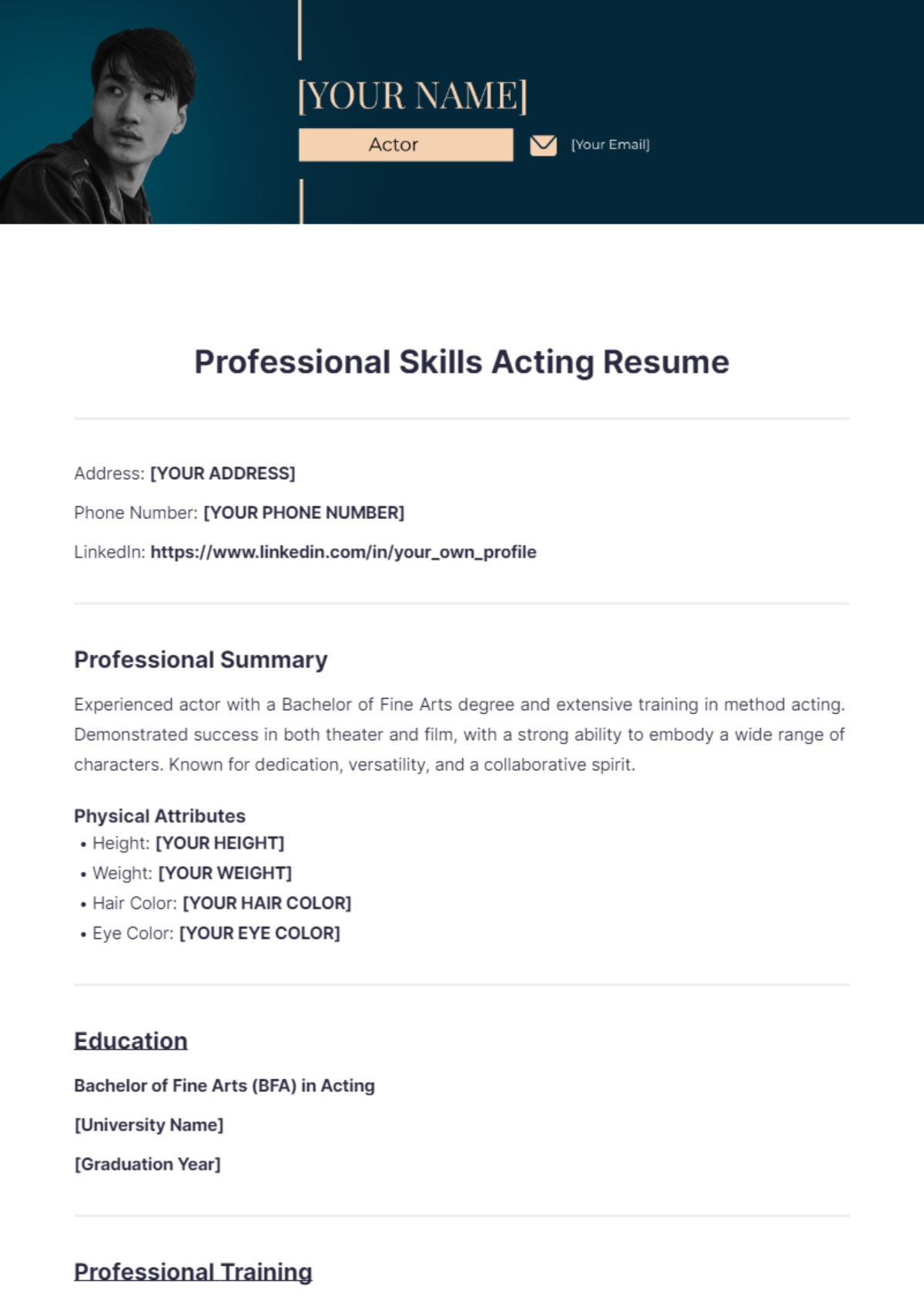 Professional Skills Acting Resume - Edit Online & Download