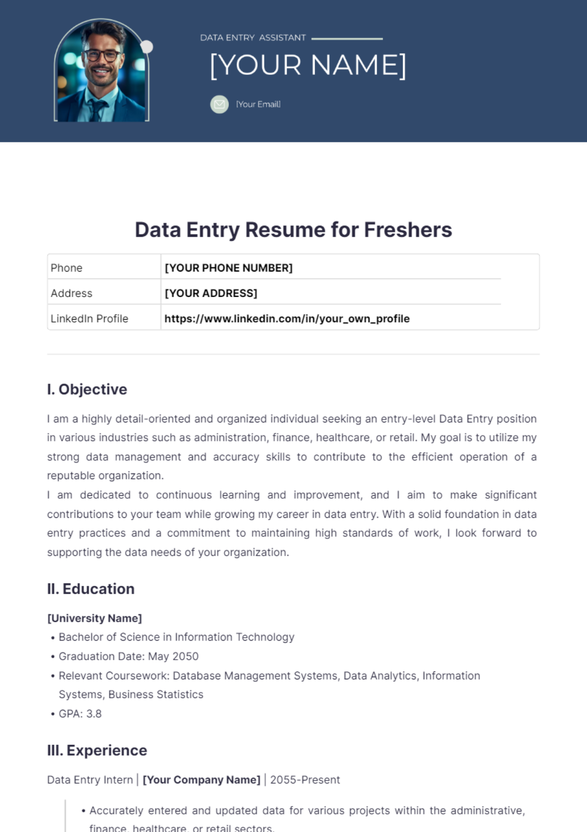 Data Entry Resume for Freshers - Edit Online & Download