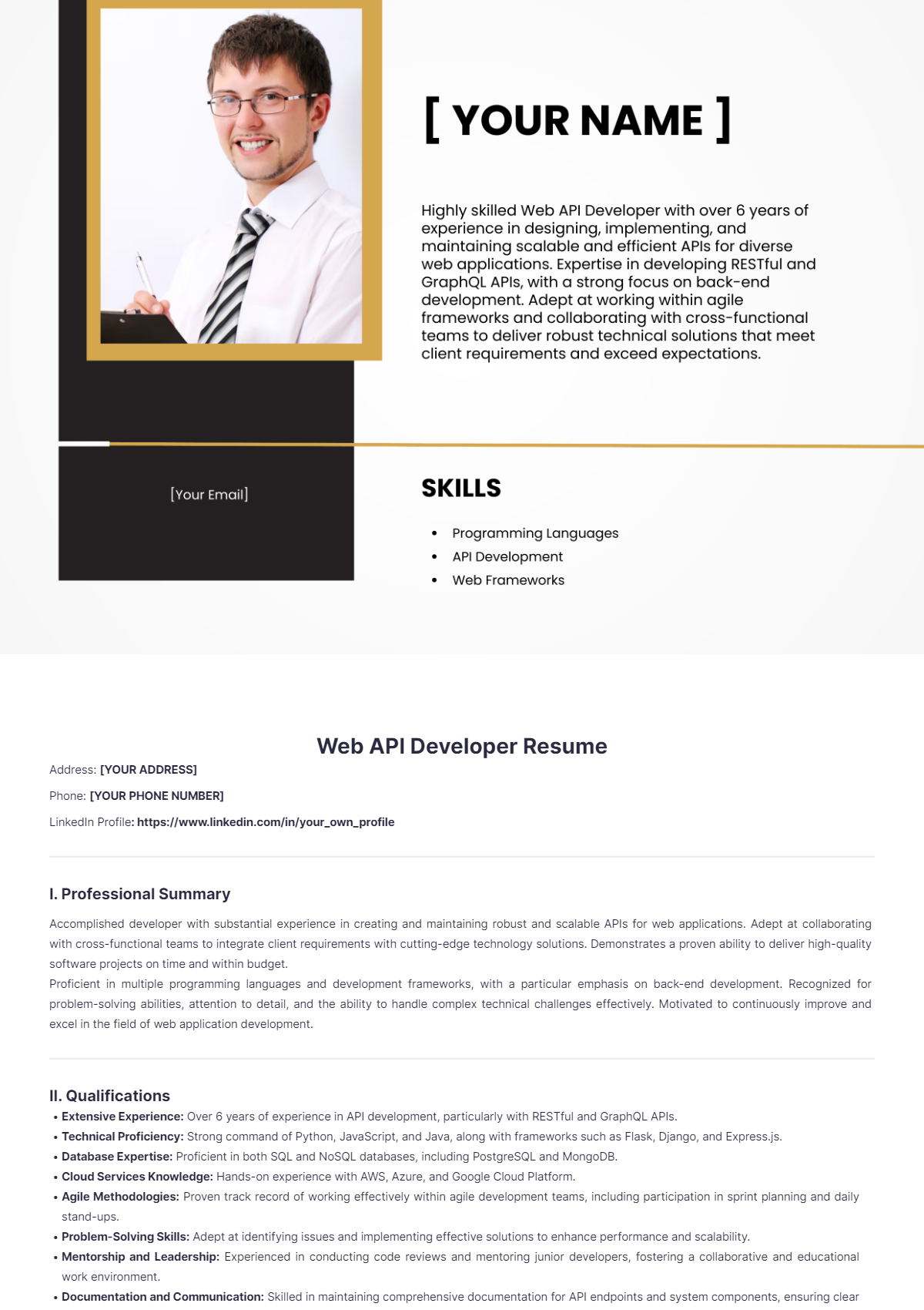 Web API Developer Resume - Edit Online & Download