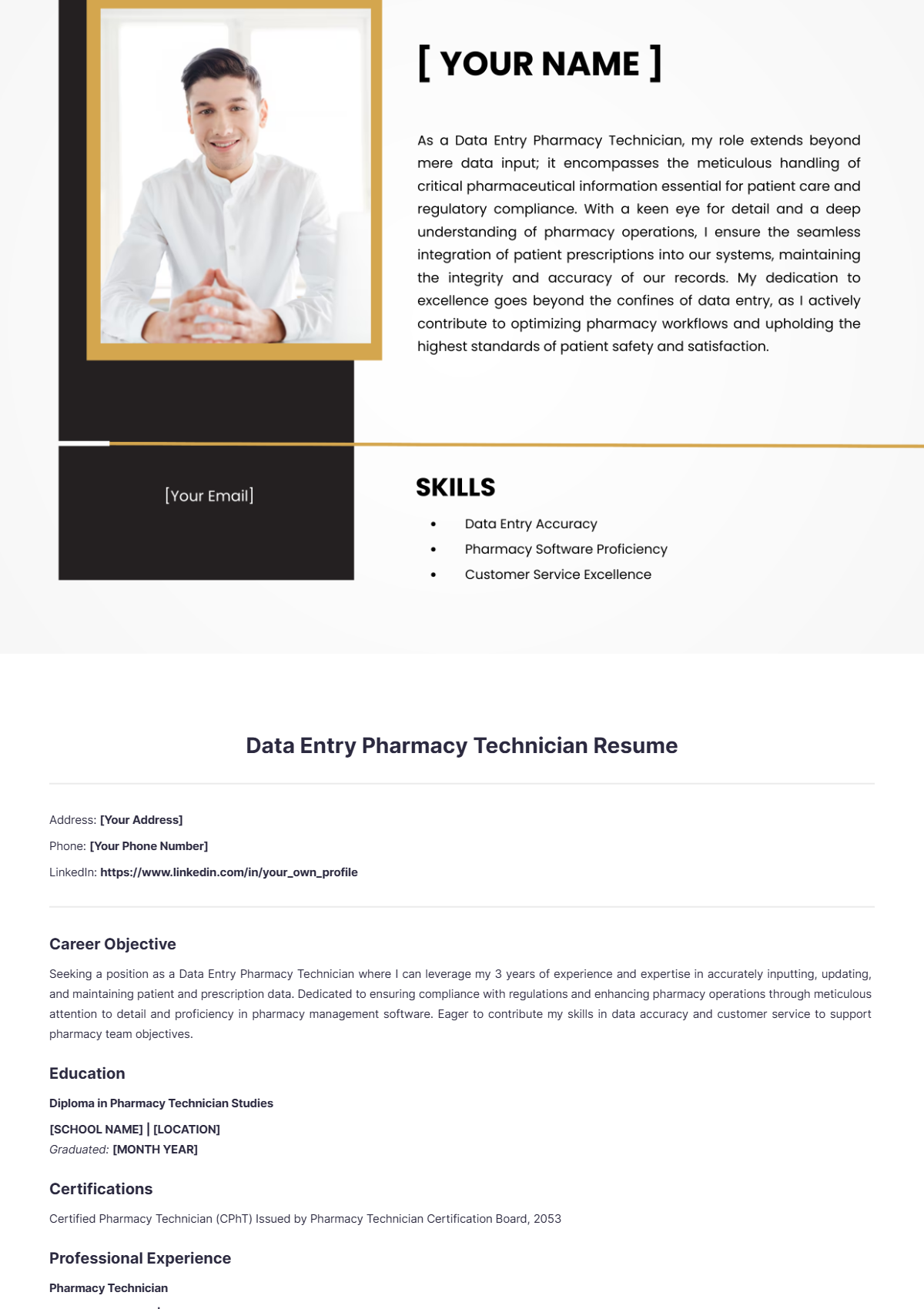 Data Entry Pharmacy Technician Resume - Edit Online & Download