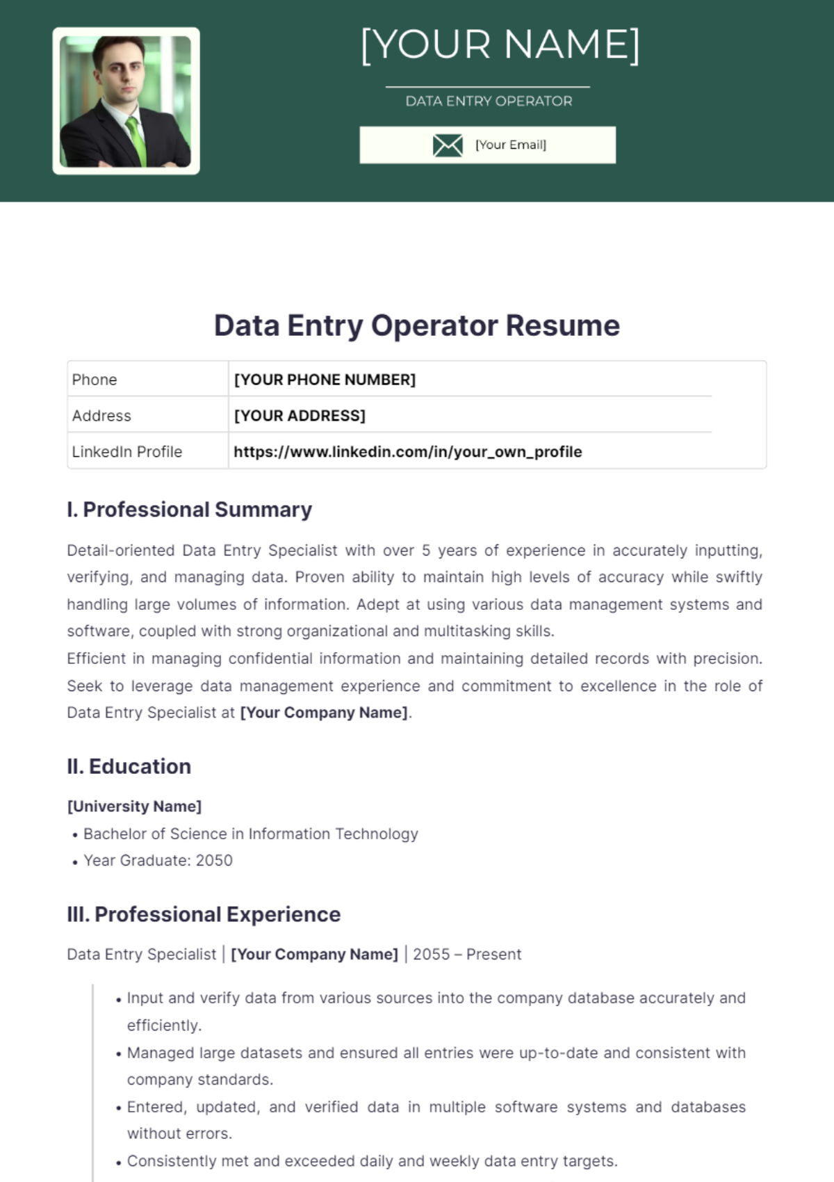 Data Entry Operator Resume - Edit Online & Download