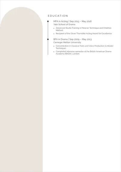 Free Creative Skills Acting ATS Resume Template, AI Resume Builder