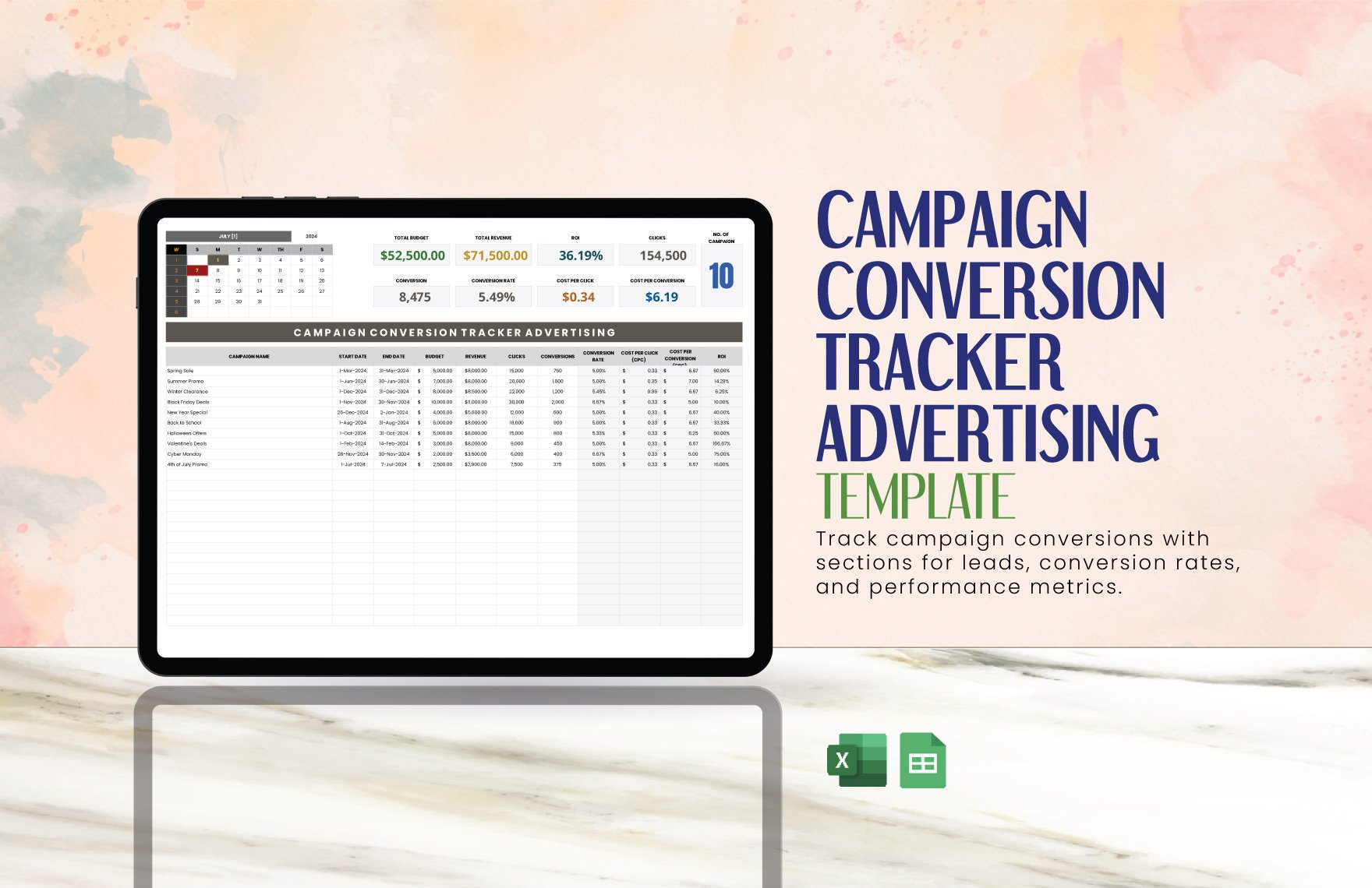 Campaign Conversion Tracker Advertising Template in Excel, Google Sheets