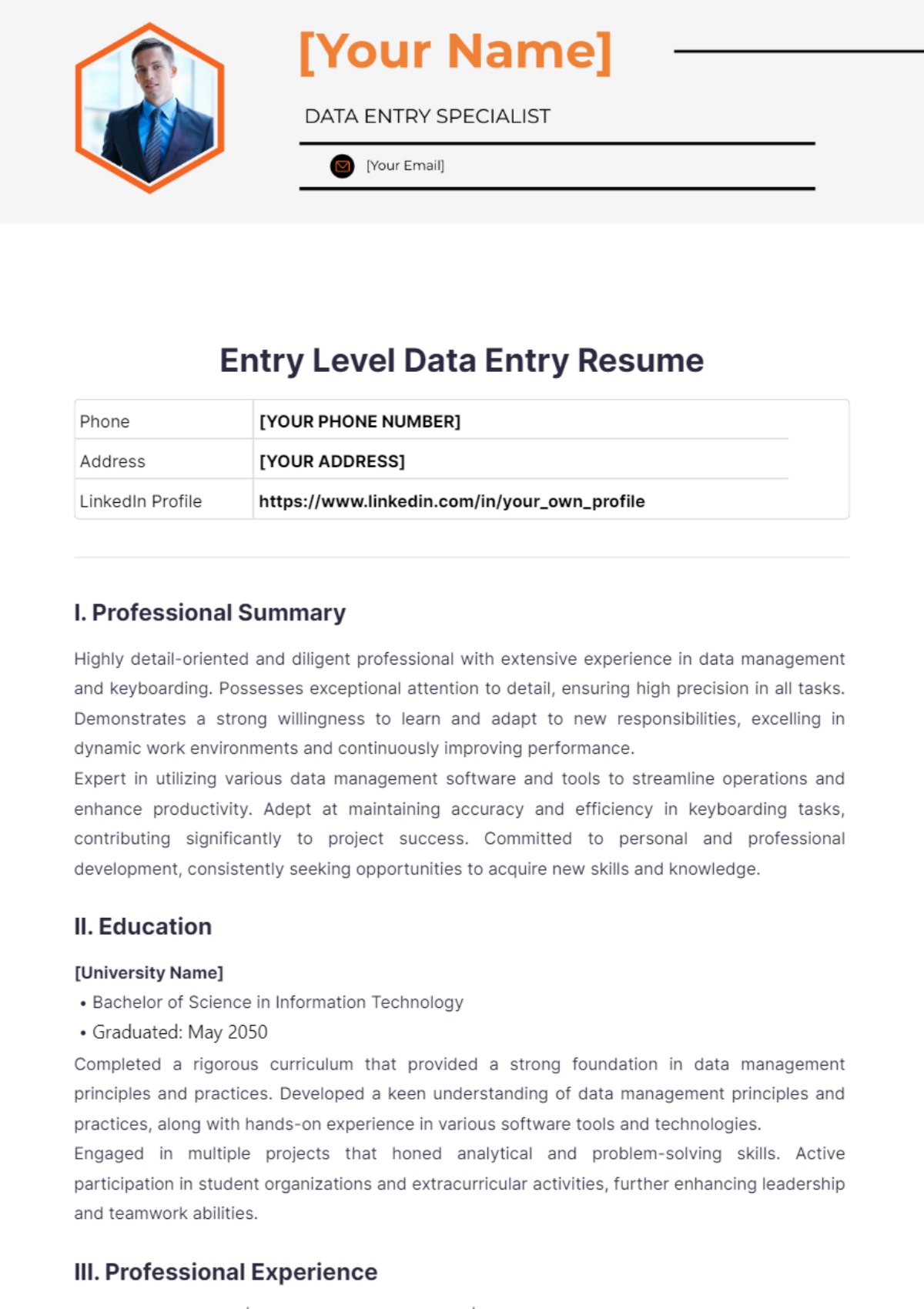 Entry Level Data Entry Resume - Edit Online & Download