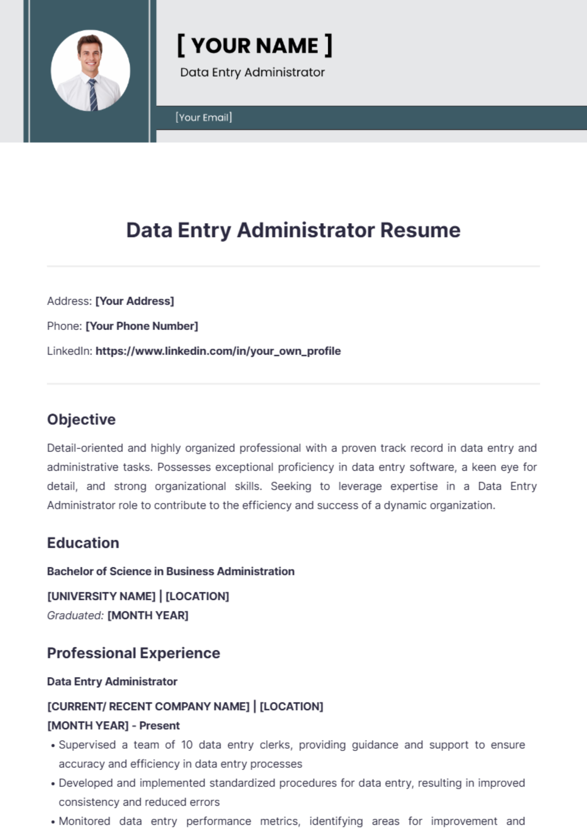 Data Entry Administrator Resume - Edit Online & Download