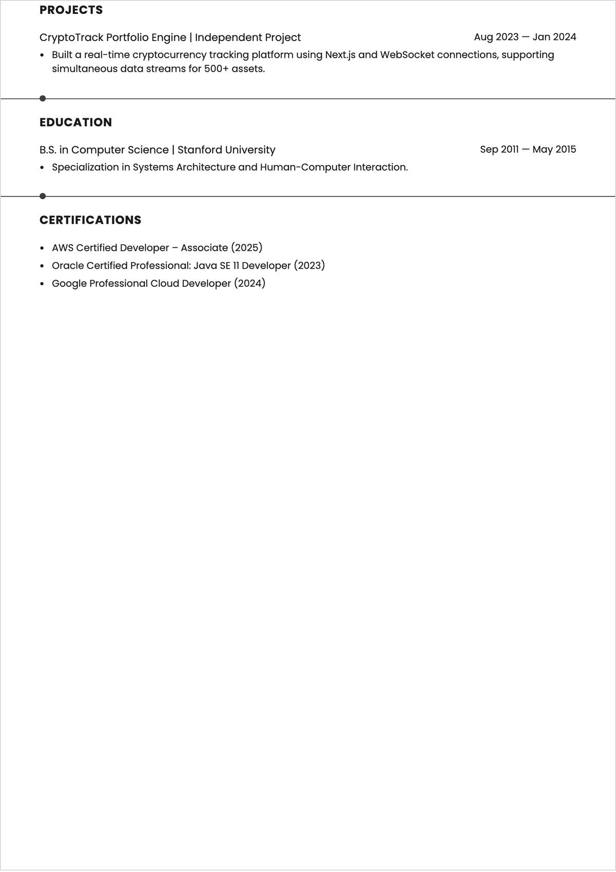 Free Web Developer ATS Resume with Work Experience Template