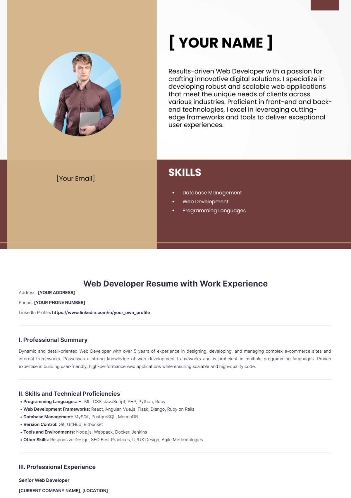 Web Developer Resume with Work Experience - Edit Online & Download