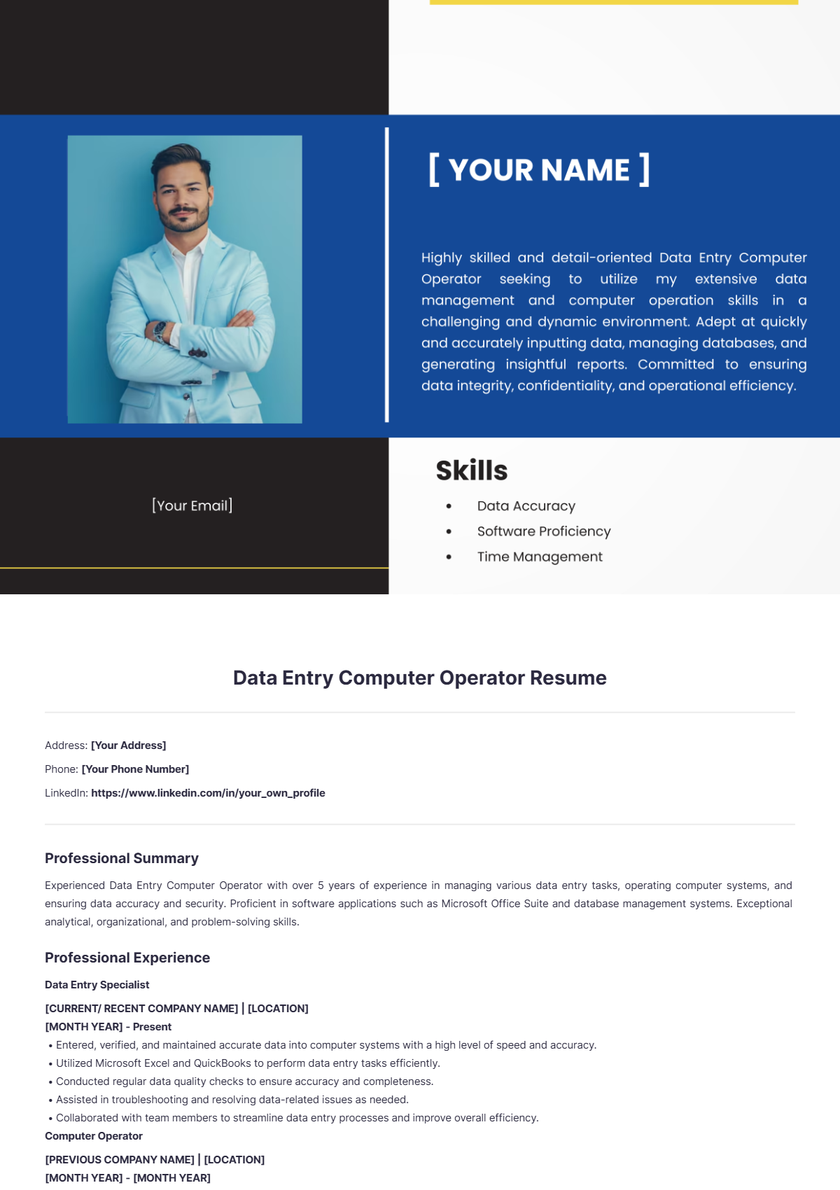 Data Entry Computer Operator Resume - Edit Online & Download