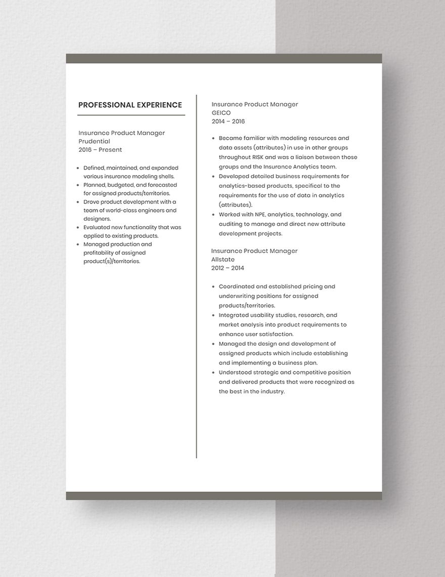Insurance Product Manager Resume