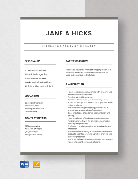 Insurance Product Manager Resume