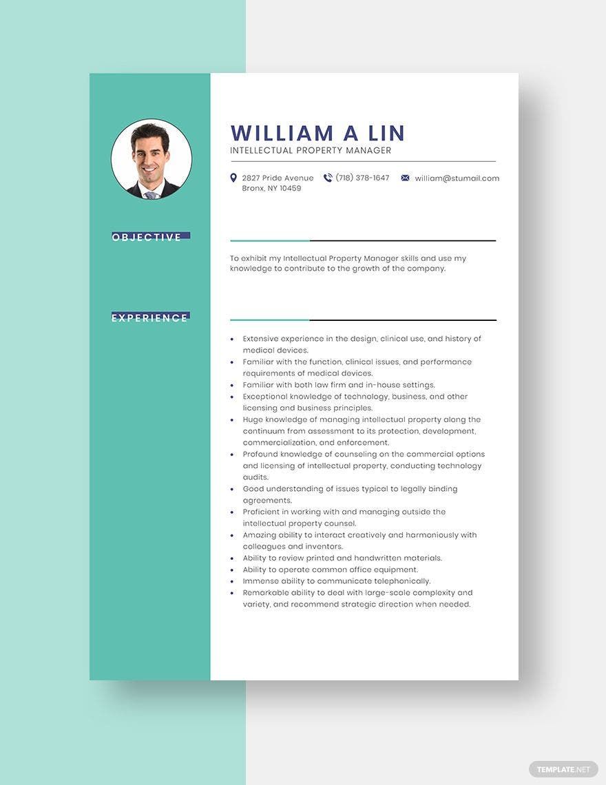 Intellectual Property Manager Resume