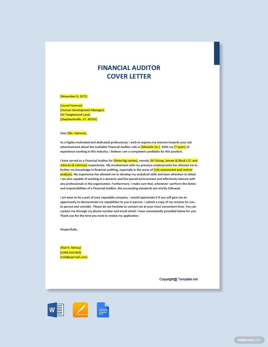 Financial Auditor Cover Letter