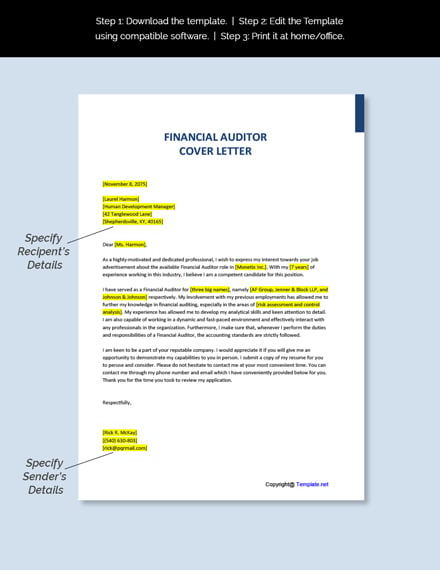 Financial Auditor Cover Letter Template
