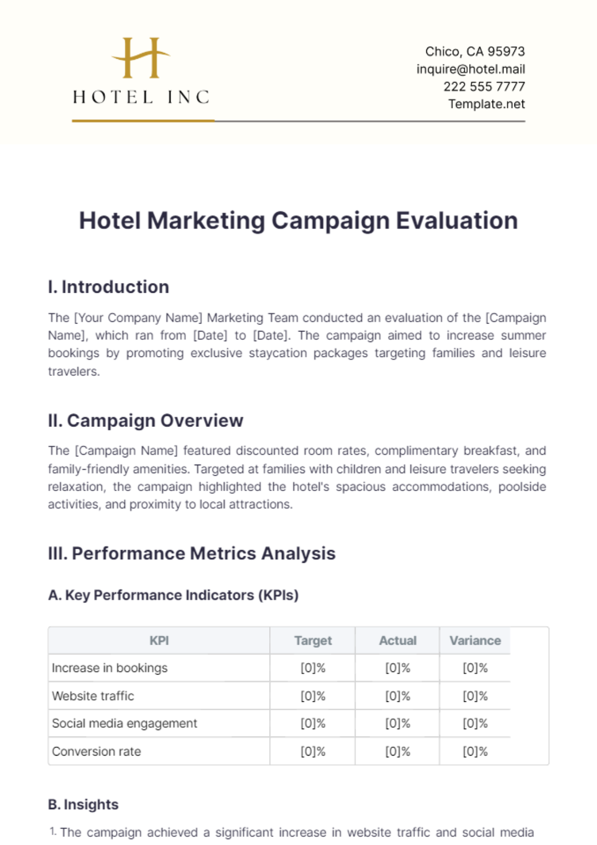 Hotel Marketing Campaign Evaluation Template - Edit Online & Download