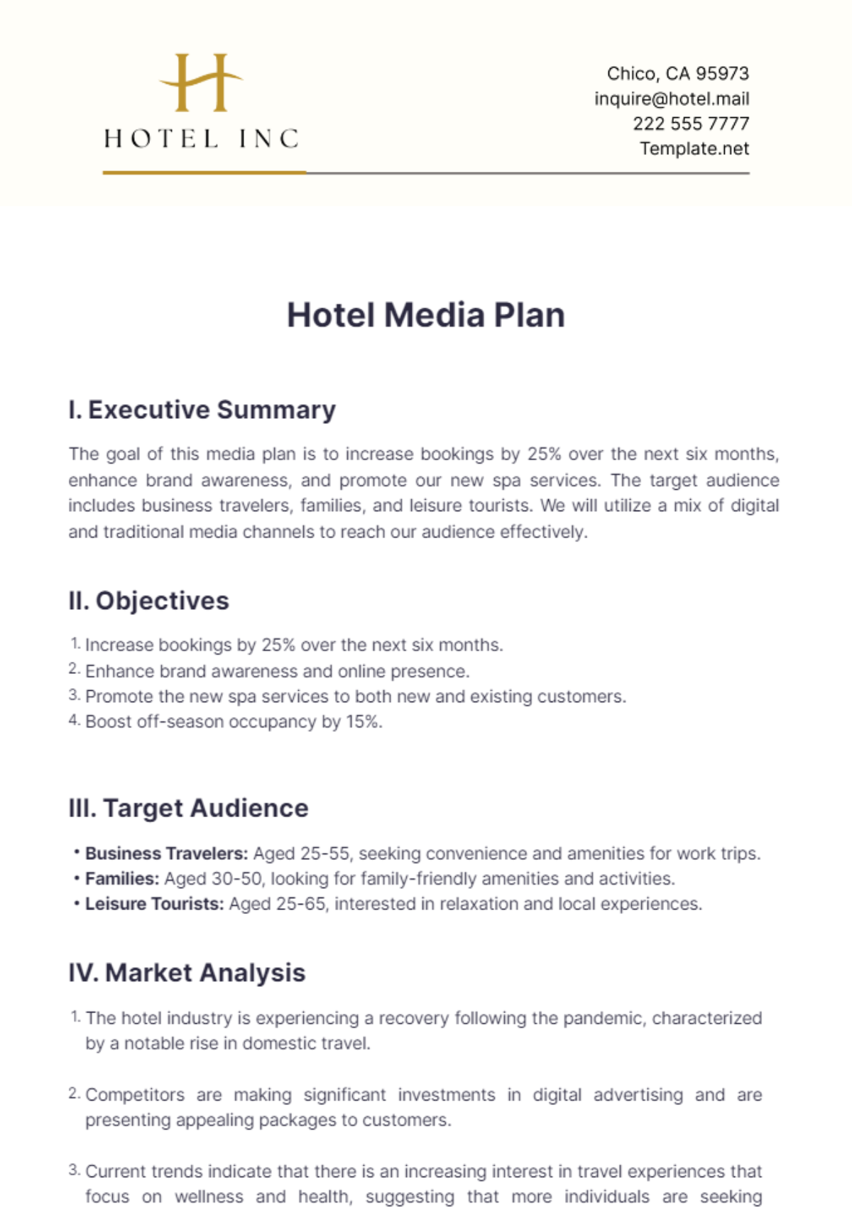 Hotel Media Plan Template - Edit Online & Download