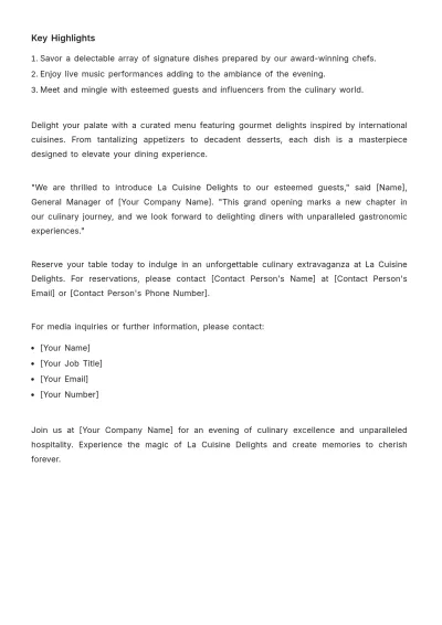 Free Hotel Event Press Release Template to Edit Online