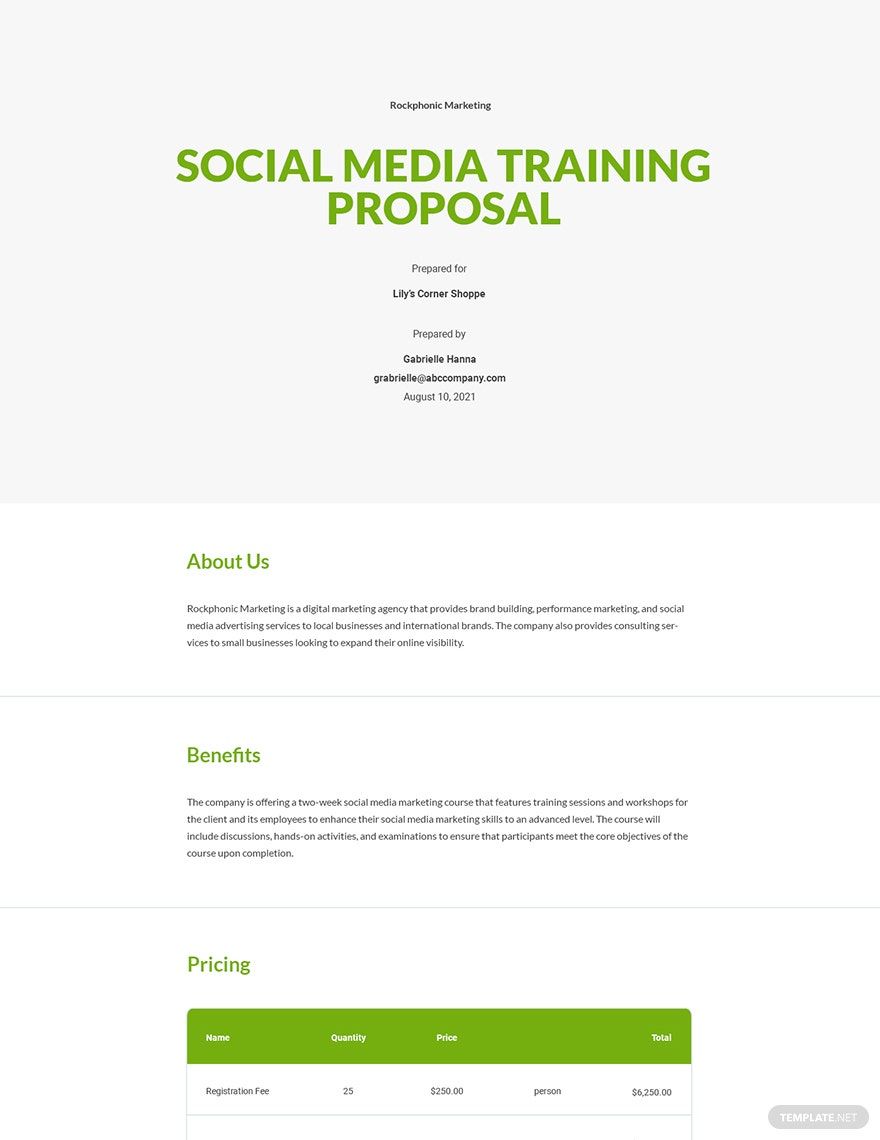 Social Media Training Proposal Template