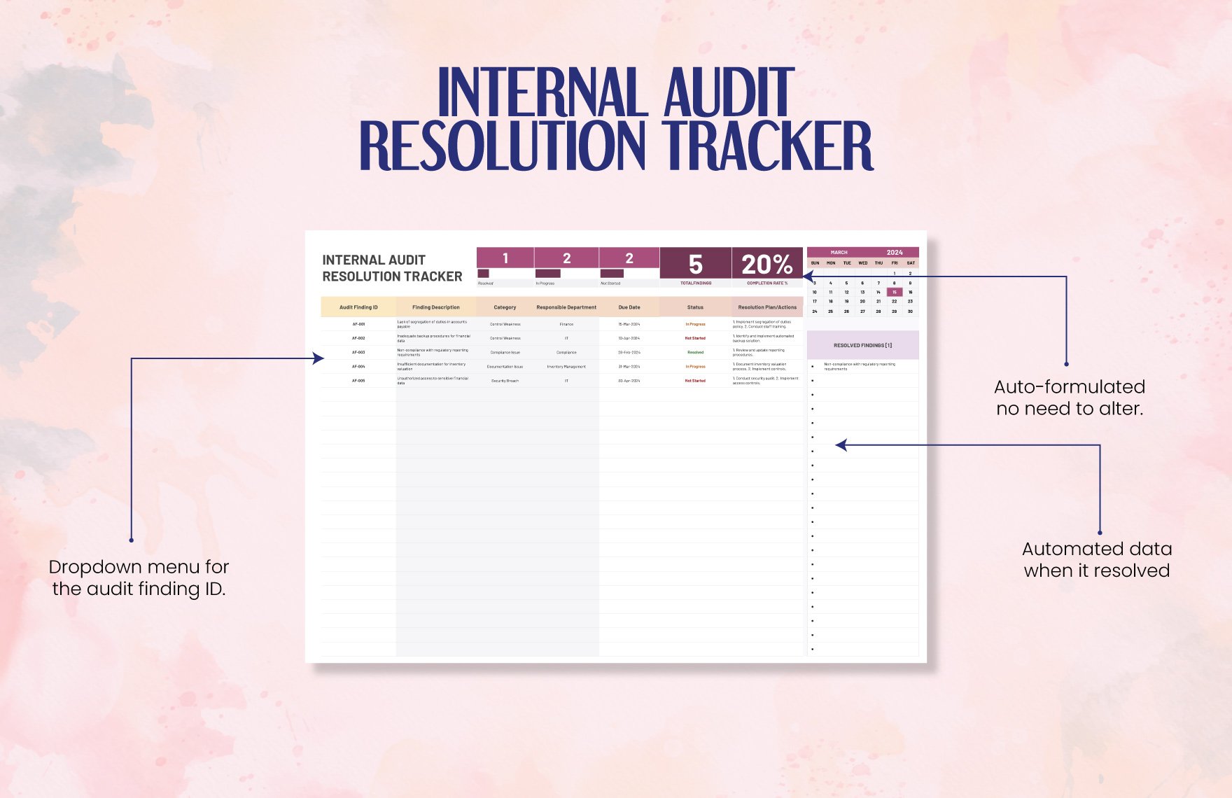 Internal Audit Resolution Tracker Template