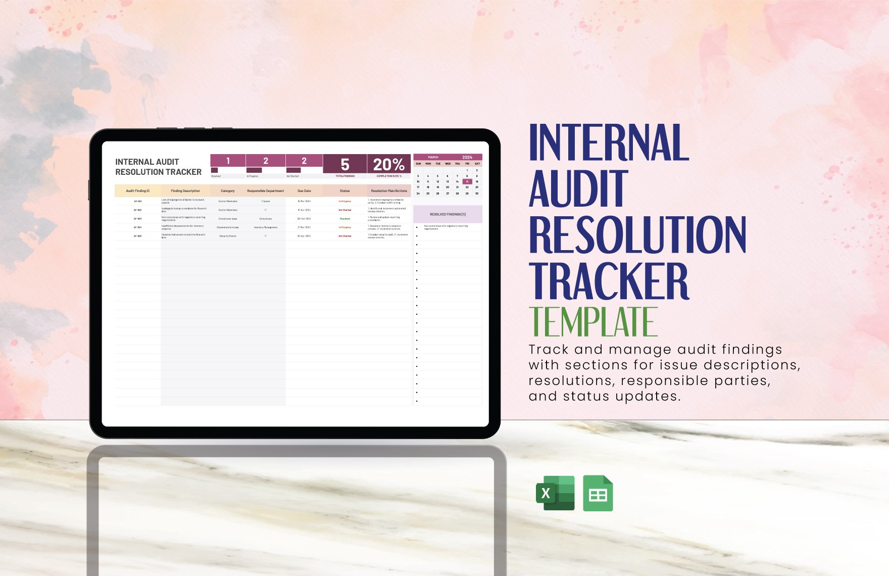 Internal Audit Resolution Tracker Template in Excel, Google Sheets
