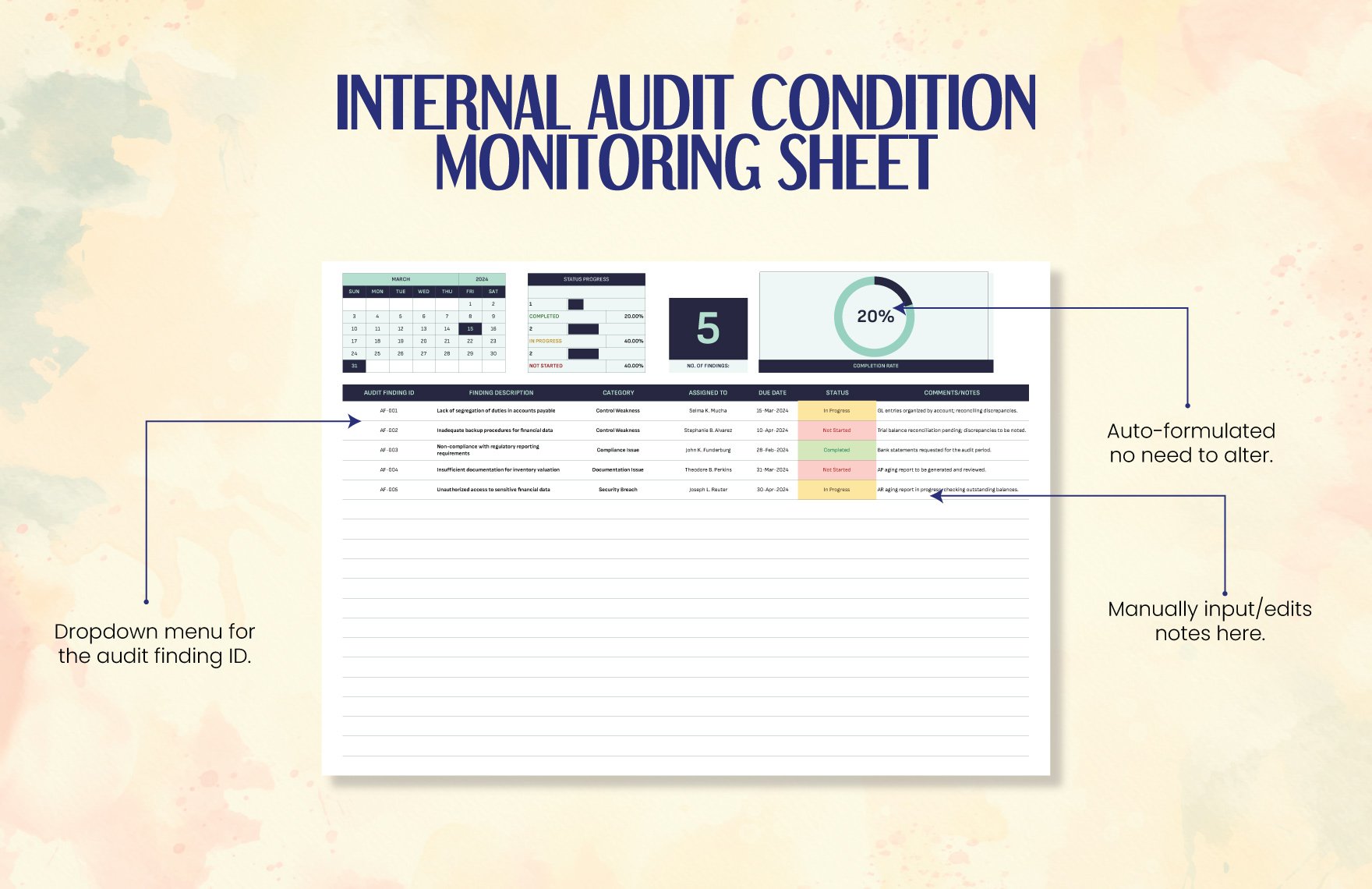 Internal Audit Condition Monitoring Sheet Template