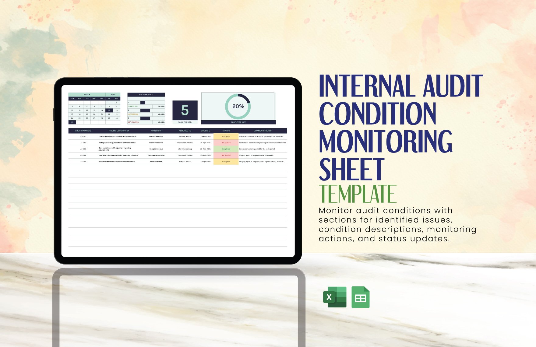 Internal Audit Condition Monitoring Sheet Template in Excel, Google Sheets