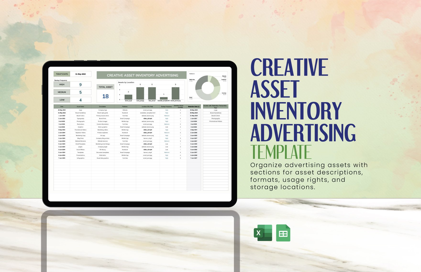 Creative Asset Inventory Advertising Template in Excel, Google Sheets