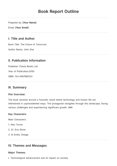 Free Book Report Outline Template to Edit Online