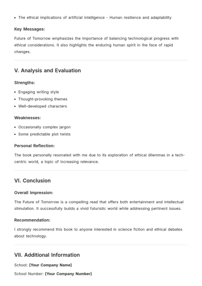 Free Book Report Outline Template to Edit Online