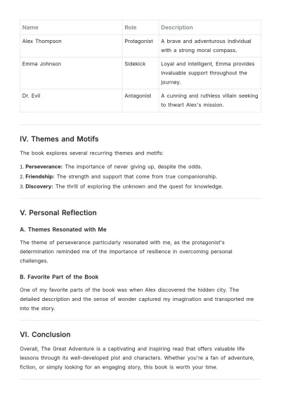 Free Short Book Report Template to Edit Online