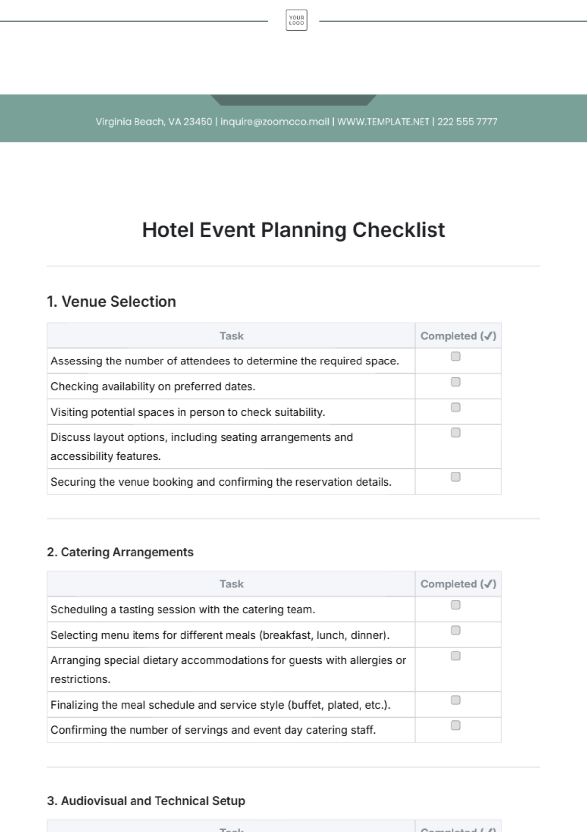 Hotel Event Planning Checklist Template