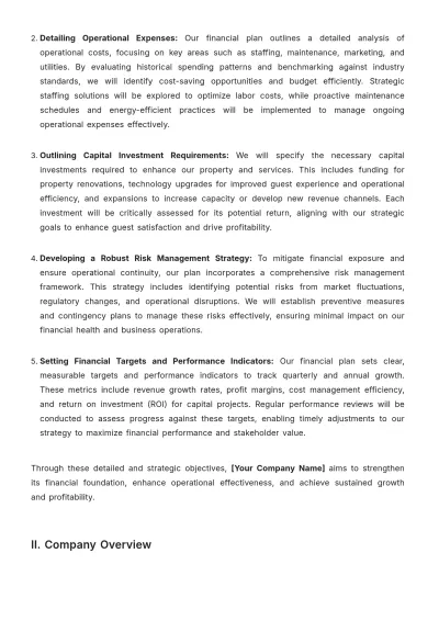 Free Hotel Financial Plan Template to Edit Online