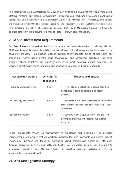 Free Hotel Financial Plan Template to Edit Online